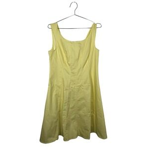 Butter Yellow Fit Flare Dress Nina Leonard Sleeveless Cotton Blend Scoop Neck M